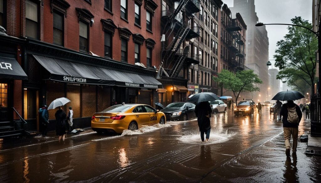 Fotografía de las calles de Nueva York inundadas por la tormenta
