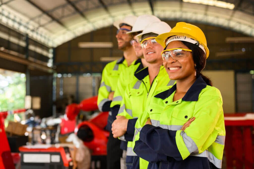 Grupo de trabajadores migrantes sonriendo gracias a la creciente cantidad de visa h2b 2024